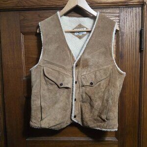 Vintage Genuine Suede Leather Vest Sherpa Cowboy Fleece Rockabilly 40 Medium